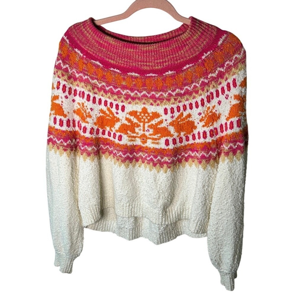 Free People Rabbit Fair Isle Knit Sweater Pink & Orange Size XS